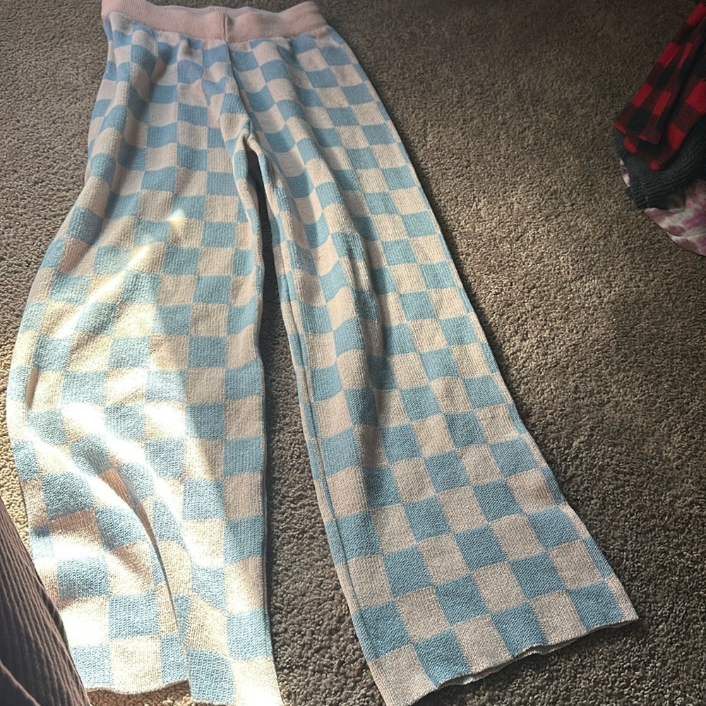 Pink and light blue checkered pants